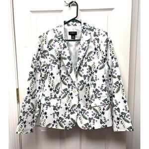 Liz Claiborne Career Blazer Floral Women’s Large White Cotton Stretch Jacket